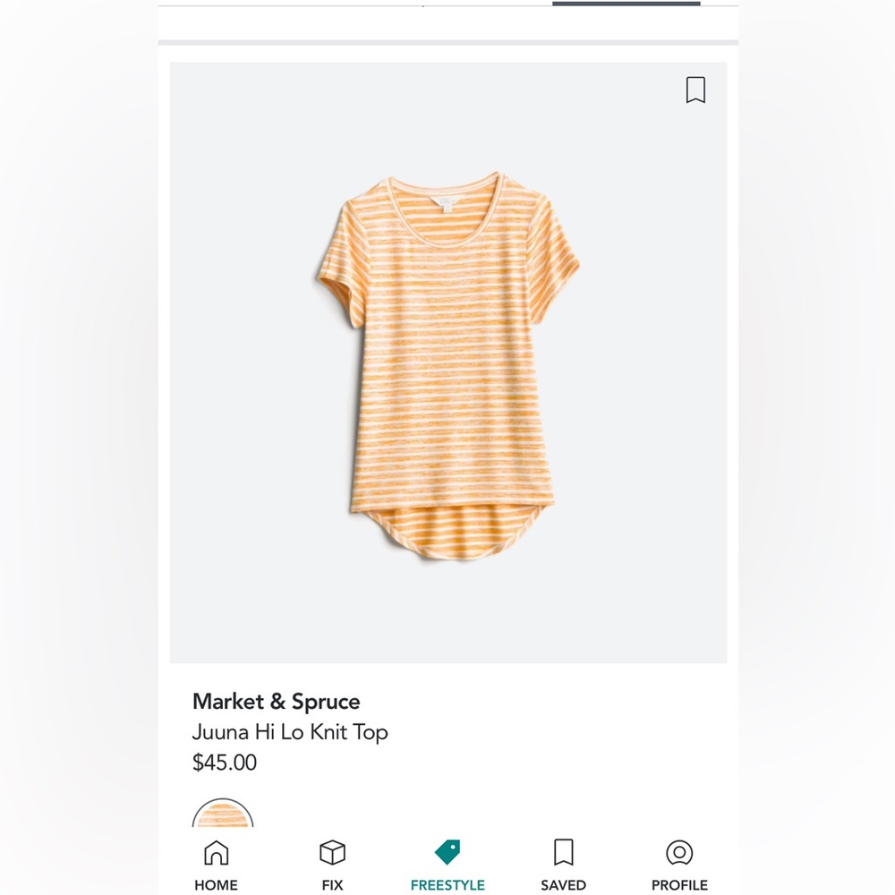 Market & Spruce hi low knit top, yellow/white striped short sleeved shirt; L